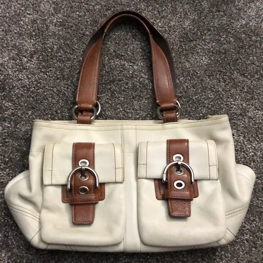 White & Brown Coach Purse
